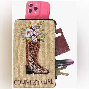 Bamboo Trading Company Women’s Beaded Country Girl Crossbody Wristlet Bag NWT